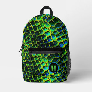 Neon Green Reptile Snake Monogram Printed Backpack