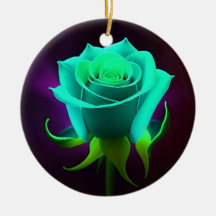 Neon Green Rose Ceramic Ornament