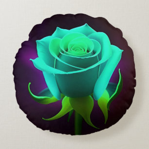 Neon Green Rose Round Pillow