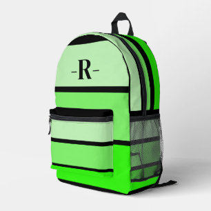 Neon Green Shades Large Striped Initial Letter Printed Backpack