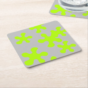 neon green slime grey fun party square paper coaster