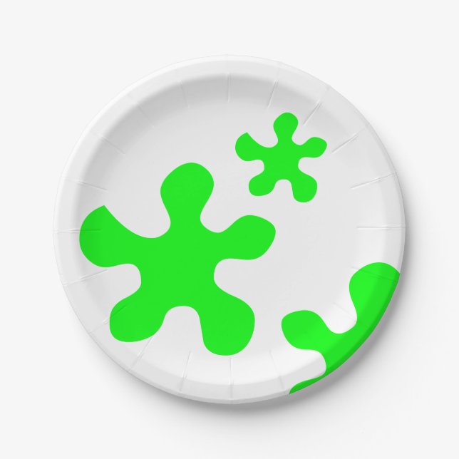 neon green slime slimy white party paper plates (Front)