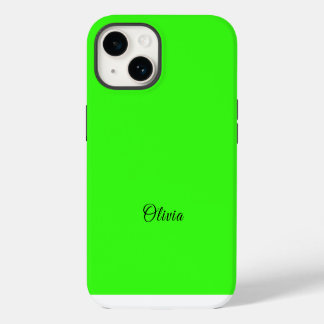 Neon Green Solid Color Custom Name iPhone 14 Case