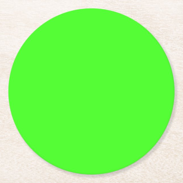 Neon Green Solid Colour Round Paper Coaster (Front)