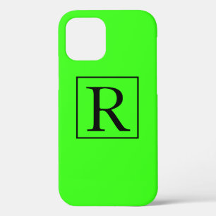Neon Green Solid Colourful Bright Monogram Initial iPhone 12 Case