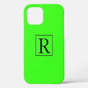 Neon Green Solid Colourful Bright Monogram Initial iPhone 12 Case