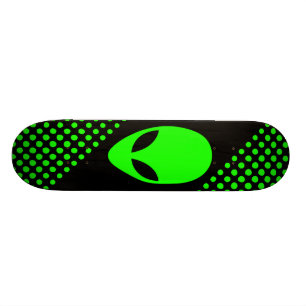 Neon Green Space Alien Head Skateboard