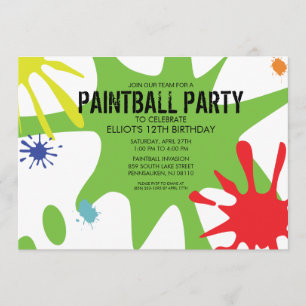 Neon Green Split Splat Custom Paintball Party Invitation