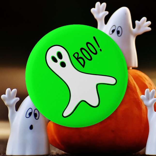 Neon Green Spooky Boo Ghost Kids Halloween Costume 2 Inch Round Button (Neon Green Spooky Boo Ghost Kids Halloween Costume Button)