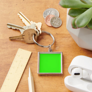 Neon Green Square Metal Keychain