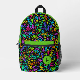 Neon Green Squiggle Monogram Printed Backpack