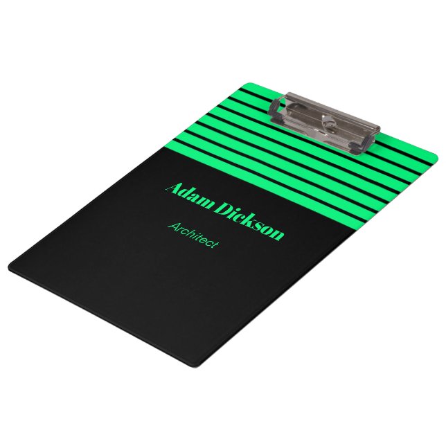 Neon green stripes black clipboard (Angled)