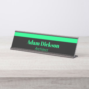 Neon green stripes black desk name plate