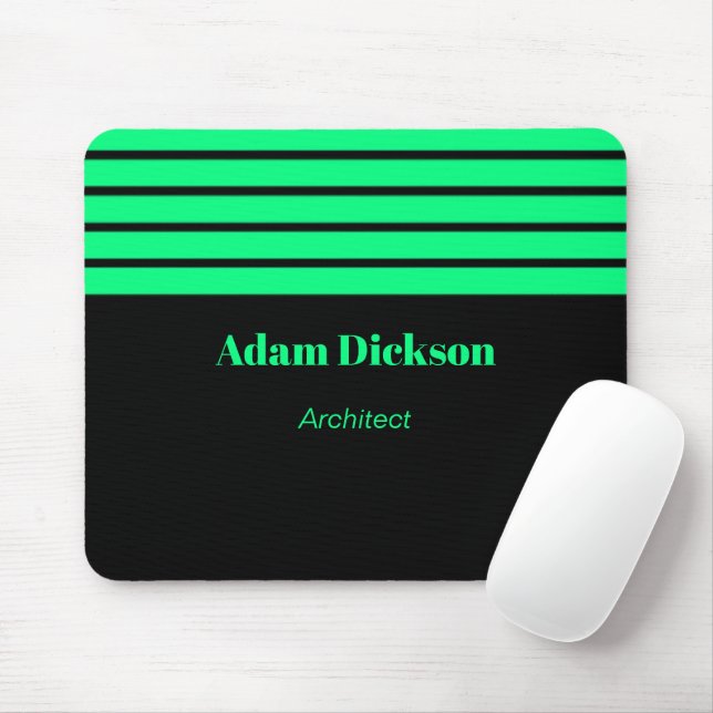 Neon green stripes black mouse pad (With Mouse)