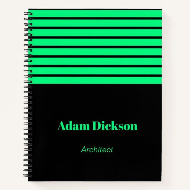 Neon green stripes black notebook (Front)