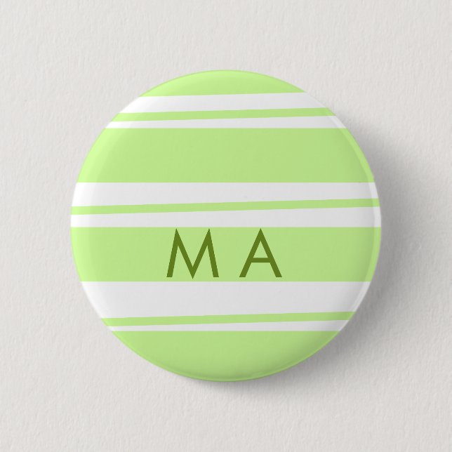 Neon green  stripes Greek pattern letter monogram  2 Inch Round Button (Front)