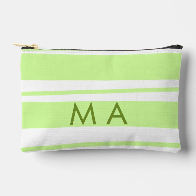 Neon green  stripes Greek pattern letter monogram  Accessory Pouch (Front)
