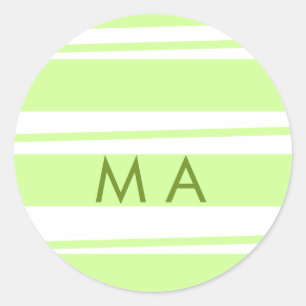 Neon green stripes Greek pattern letter monogram Classic Round Sticker