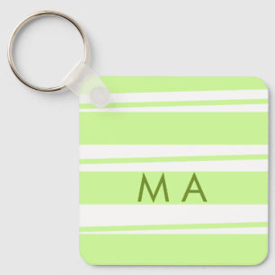 Neon green  stripes Greek pattern letter monogram  Keychain