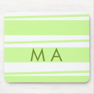Neon green stripes Greek pattern letter monogram Mouse Pad