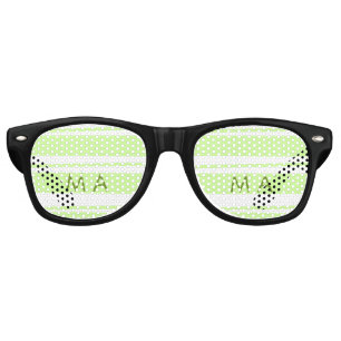 Neon green  stripes Greek pattern letter monogram  Retro Sunglasses