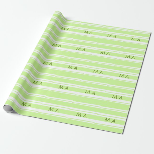 Neon green  stripes Greek pattern letter monogram  Wrapping Paper (Unrolled)