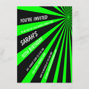 Neon Green Sun Beams Birthday Party Invitation