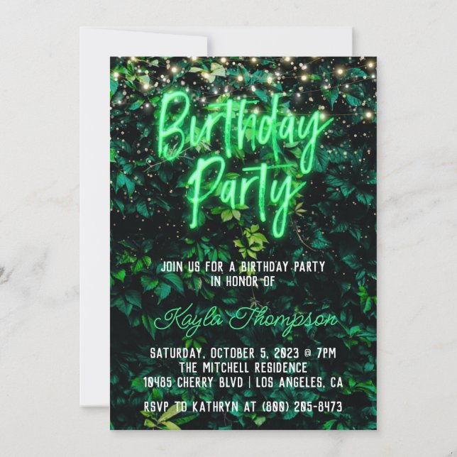 Neon Green Wall Green Invitation de fête d'anniver (Dos)