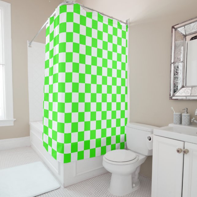 Neon Green White Chequered Chequerboard Vintage (In Situ)