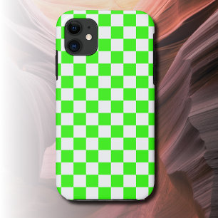Neon Green White Chequered Chequerboard Vintage iPhone 11 Case