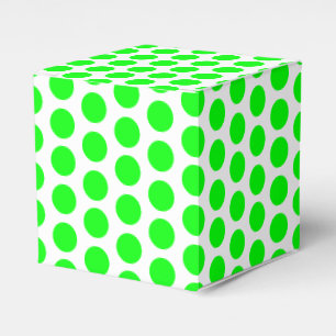 neon green white snow snowflakes, polka dots gift favor box