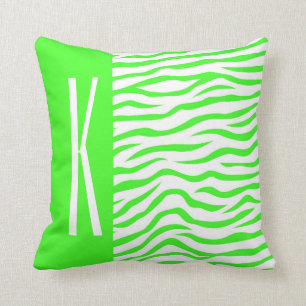 Neon Green & White Zebra Stripes Animal Print Throw Pillow