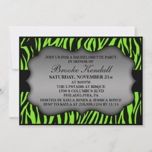 Neon Green Wild Night Zebra Bachelorette Party Invitation