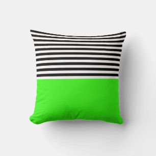 Neon Green With Black and White Stripes Throw Pillow
