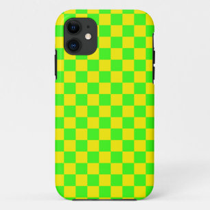Neon Green Yellow Chequered Chequerboard Vintage iPhone 11 Case