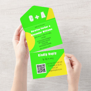 Neon Green Yellow Retro Modern Bold Elegant  All In One Invitation
