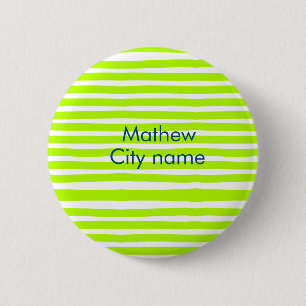 Neon green yellow retro stripes add name cityplace 2 inch round button