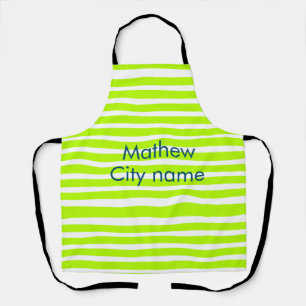 Neon green yellow retro stripes add name cityplace apron