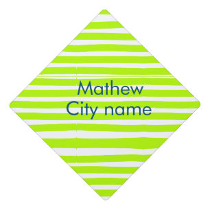 Neon green yellow retro stripes add name cityplace graduation cap topper