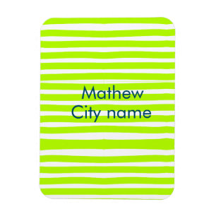 Neon green yellow retro stripes add name cityplace magnet