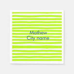 Neon green yellow retro stripes add name cityplace napkin