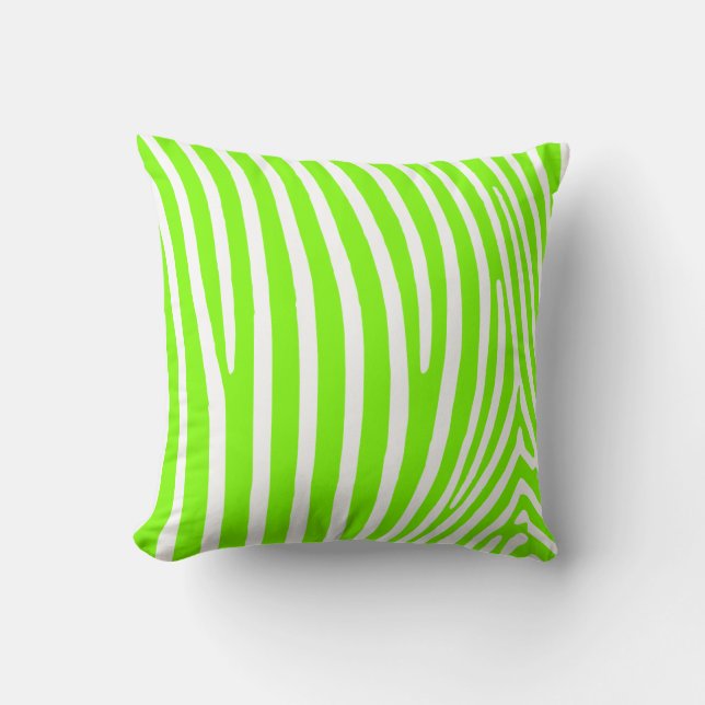 Neon Green Zebra Pattern Throw Pillow (Front)