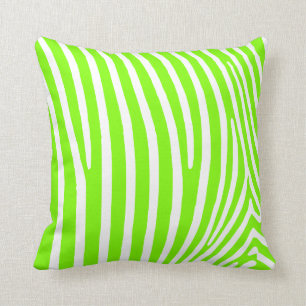 Neon Green Zebra Pattern Throw Pillow