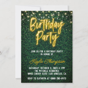 Neon Greenery Green Wall Birthday Party Invitation