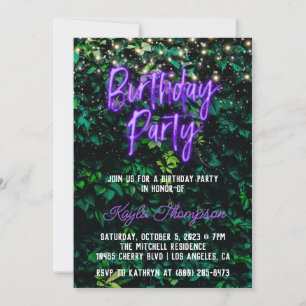 Neon Greenery Green Wall Birthday Party Invitation