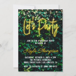 Neon Greenery Green Wall Let's Party Invitation