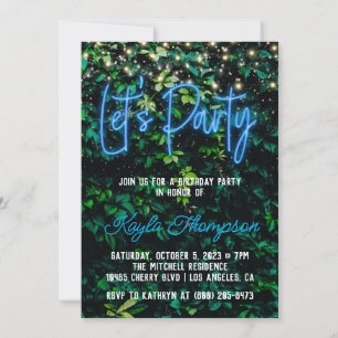 Neon Greenery Green Wall Let's Party Invitation