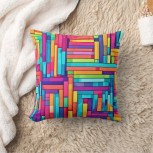 Neon Grid - Colourful Abstract Mosaic Throw Pillow