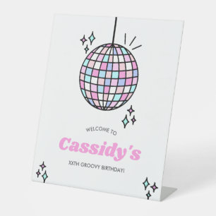Neon Groovy Disco Ball Pedestal Sign