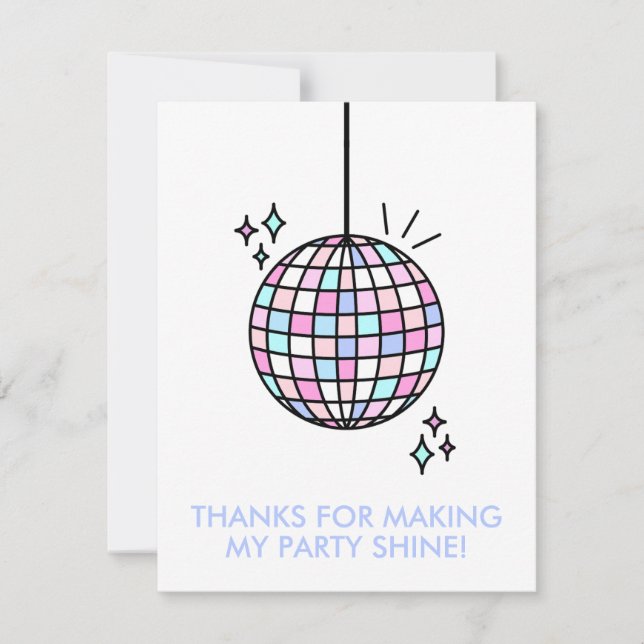 Neon Groovy Disco Ball Thank You Card (Front)